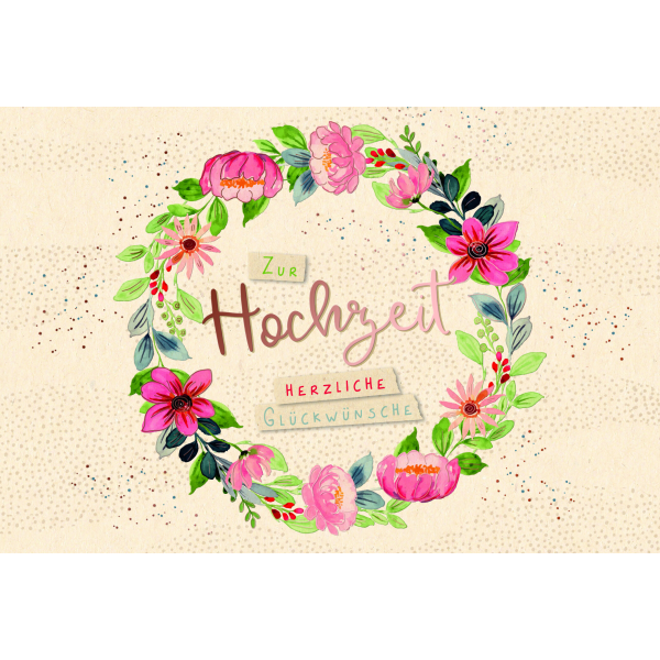 Hochzeit Green Line Karte mit Briefumschlag Blumenkranz