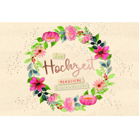 Hochzeit Green Line Karte mit Briefumschlag Blumenkranz
