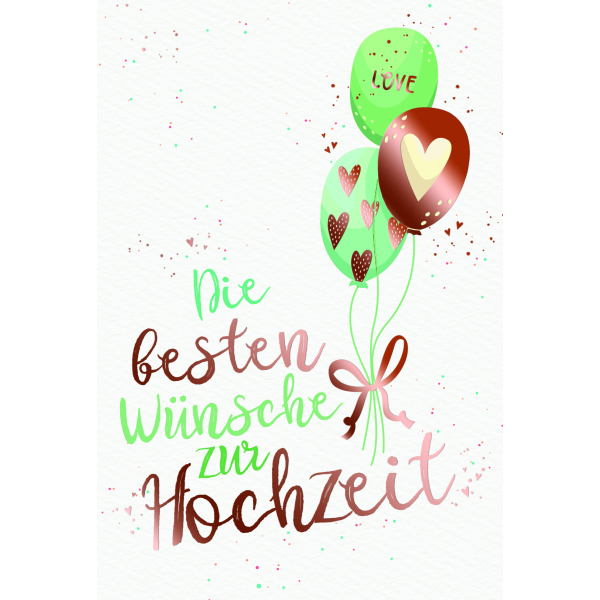 Hochzeit  Karte mit Briefumschlag Luftballons, Herzen, LOVE, Besten Wünsche
