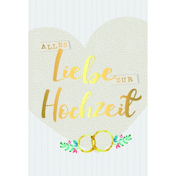 Hochzeit  Karte mit Briefumschlag Eheringe, Blätterranken