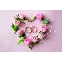 Hochzeit  Karte mit Briefumschlag Eheringe in Herz auf Rosen