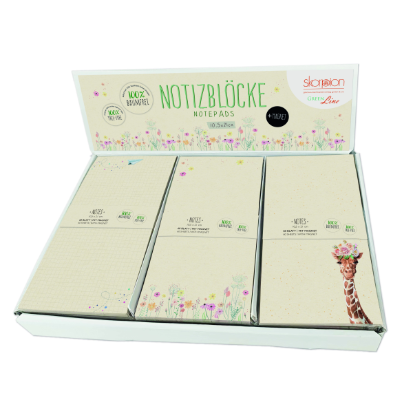 18 Notizblöcke DIN Lang im Display 4 Motive a 6 Block UVP: 81,00 €
