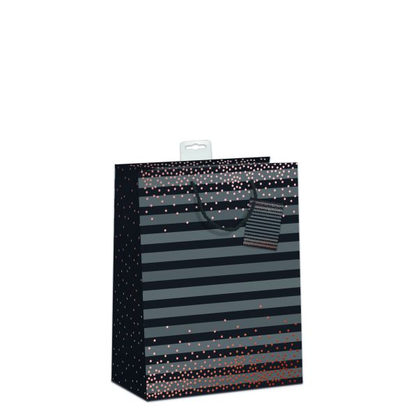 6 Geschenktaschen, Bundle Medium / A5-Format schwarze und graue Streifen, goldene Punkte  UVP: 17,70 pro Tüte 2,95