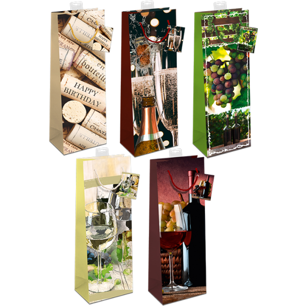 10 Geschenktaschen Bundle Flaschen-Format Weingläser Sektgläser Korken Trauben UVP: 19,50€ pro Türe 1,95€