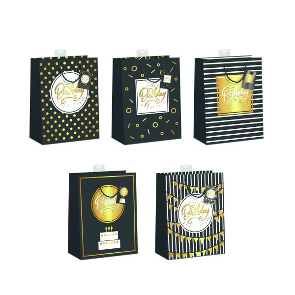 10 Geschenktaschen sortiert A5-Format Happy Birthday Torte Girlande Punkte Gold UVP 19,50€ pro Türe 1,95€