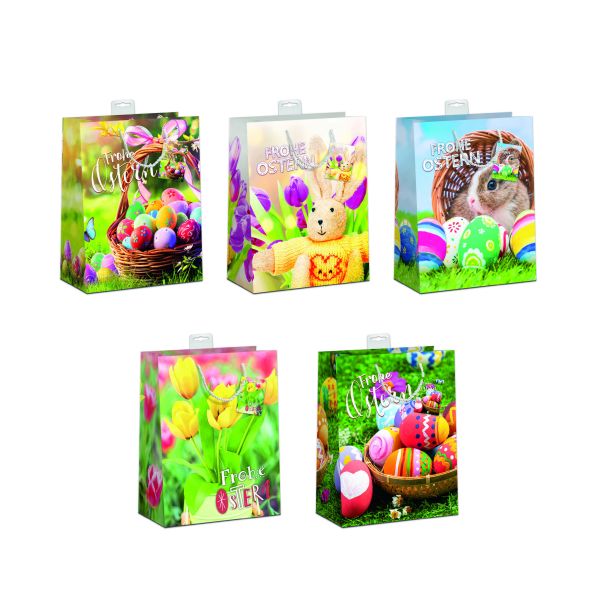 Ostern 10 Geschenktaschen, Sortiert Medium / A5-Format Hase, Ostereier in Nest, Blumen UVP: 19,50€ pro Türe 1,95€