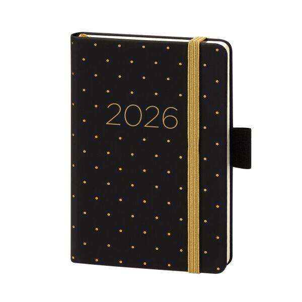 Kalender 2027 V-Book Buchkalender A6 Hardcover schwarz mit gold.Punkten UVP: 11,49