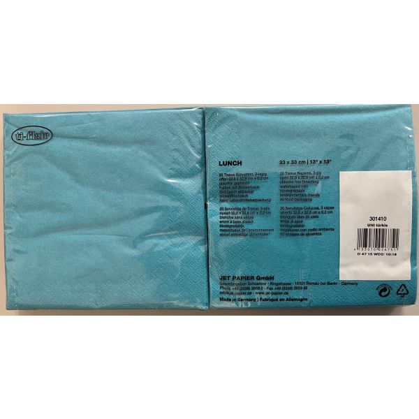 Uni Servietten türkis 33 x 33 cm 3-lagig 20 Servietten pro Packung