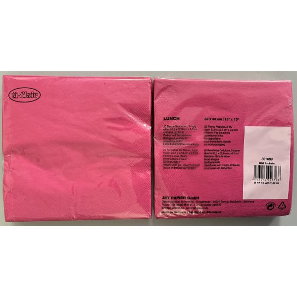 Uni Servietten fuchsia magenta pink 33 x 33 cm 3-lagig 20 Servietten pro Packung