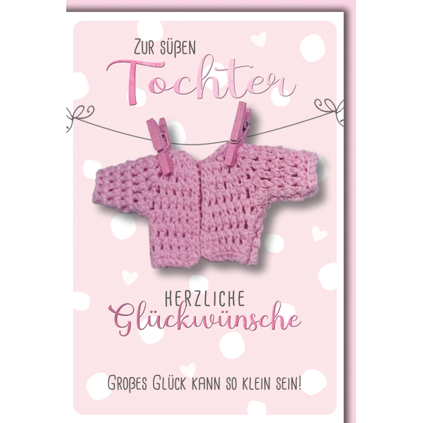 Geburt Baby Mädchen Glückwunschkarte mit Umschlag Jäckchen an Wäscheleine Freudiges Ereignis