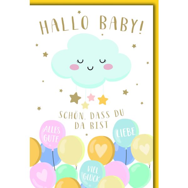 Geburt Baby Freudiges Ereignis Glückwunschkarte mit Umschlag Hallo Baby, schlafende Wolke