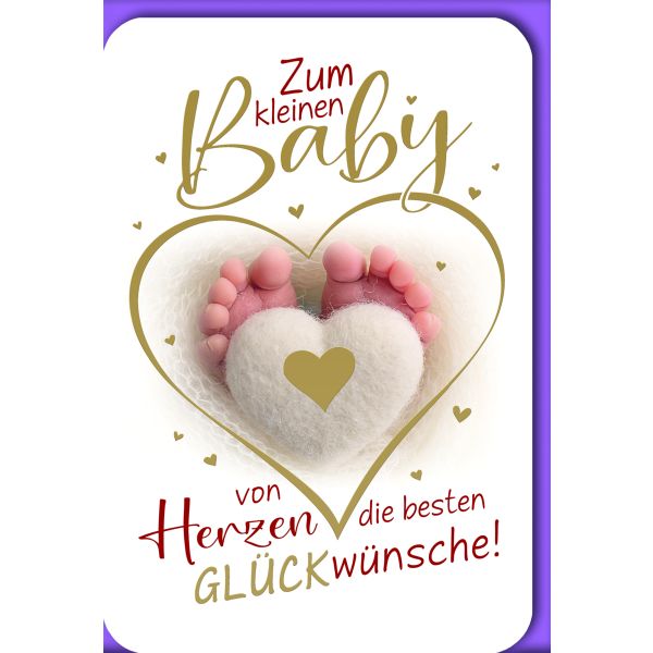 Geburt Baby Freudiges Ereignis Glückwunschkarte mit Umschlag Kleine Füße in Herz