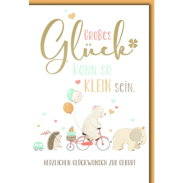 A Geburt Baby Freudiges Ereignis Glückwunschkarte mit Umschlag Gezeichnete Tiere