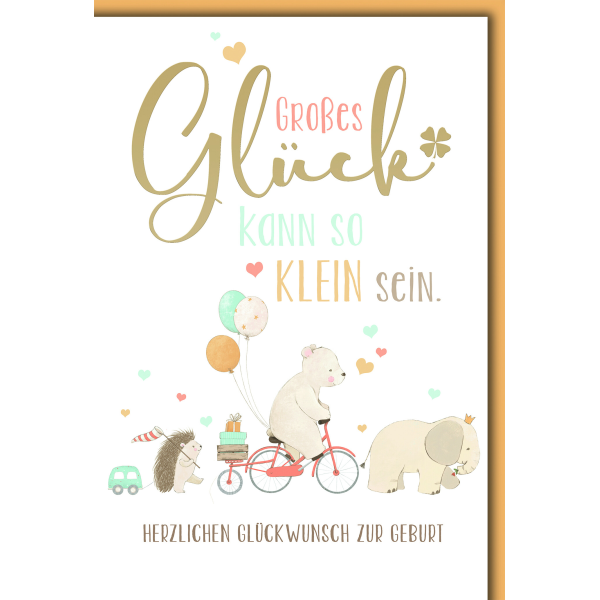 A Geburt Baby Freudiges Ereignis Glückwunschkarte mit Umschlag Gezeichnete Tiere