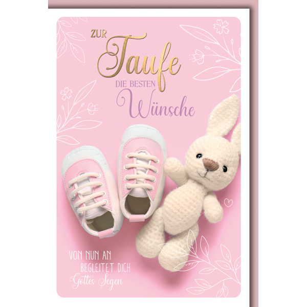 Taufe Glückwunschkarte mit Briefumschlag Schuhe & Strickhase, Girl