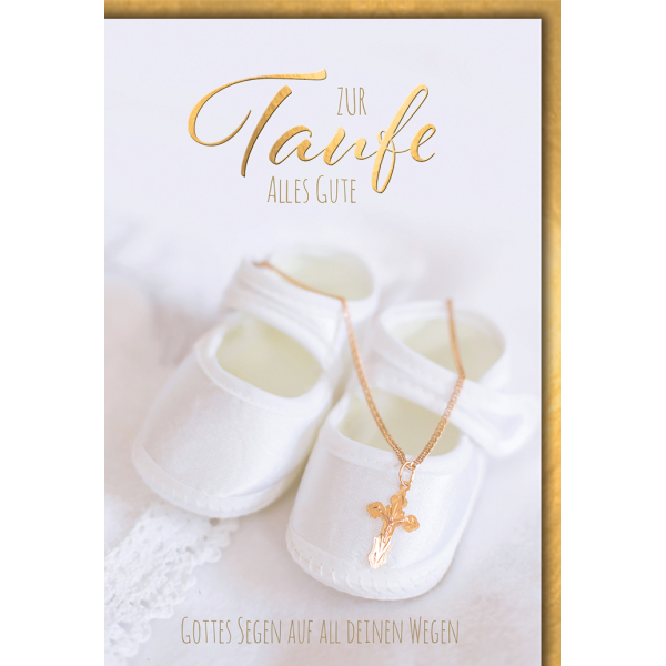 Taufe Glückwunschkarte mit Briefumschlag Schuhe & goldenes Kreuz