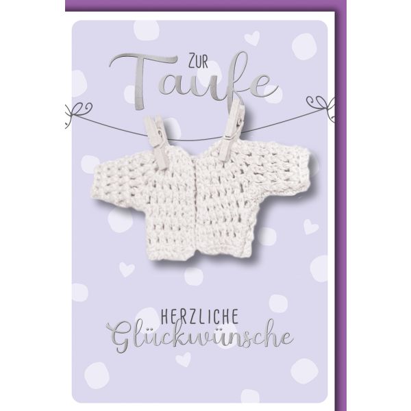 Taufe Glückwunschkarte mit Briefumschlag Jäckchen an Wäscheleine, weiß