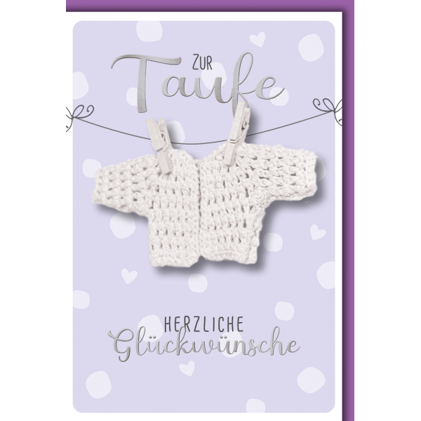Taufe Glückwunschkarte mit Briefumschlag Jäckchen an Wäscheleine, weiß