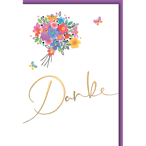 Danke Grußkarte mit Briefumschlag Blumen, bunt