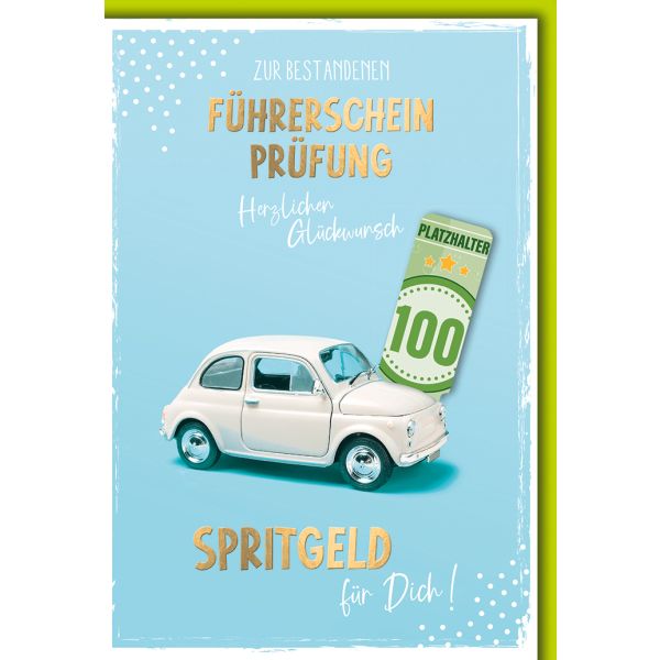 Führerschein Glückwunschkarte mit Briefumschlag Spritgeld, mit Appliaktion