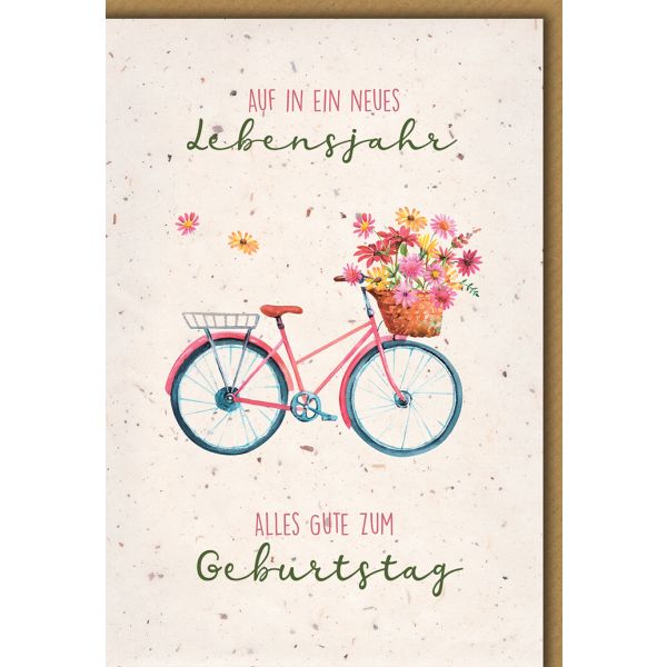 Geburtstag Glückwunschkarte mit Briefumschlag Fahrrad, aquarell