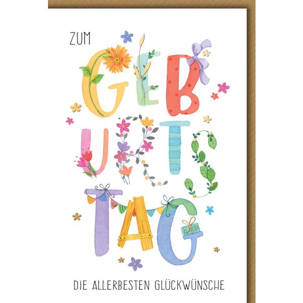 Geburtstag Glückwunschkarte mit Briefumschlag Blumengirlande