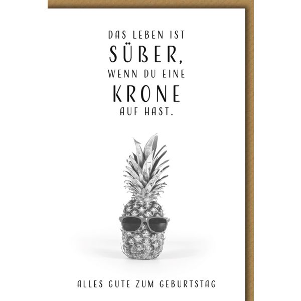 Geburtstag Glückwunschkarte mit Briefumschlag Ananas, schwarz weiß