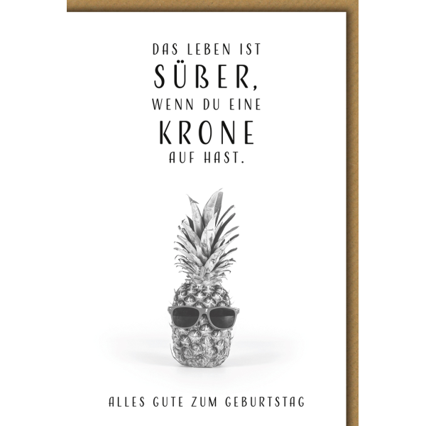 Geburtstag Glückwunschkarte mit Briefumschlag Ananas, schwarz weiß