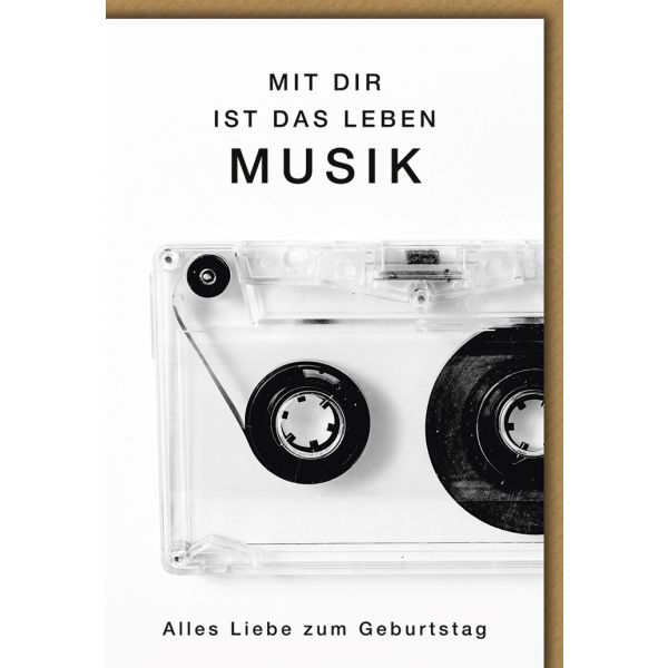 Geburtstag Glückwunschkarte mit Briefumschlag Kassette, schwarz weiß