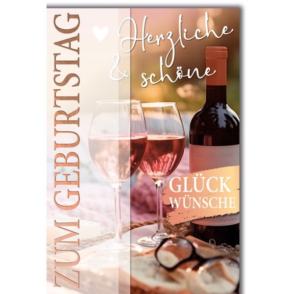 Geburtstag Glückwunschkarte mit Briefumschlag Rotwein im Sonnenuntergang
