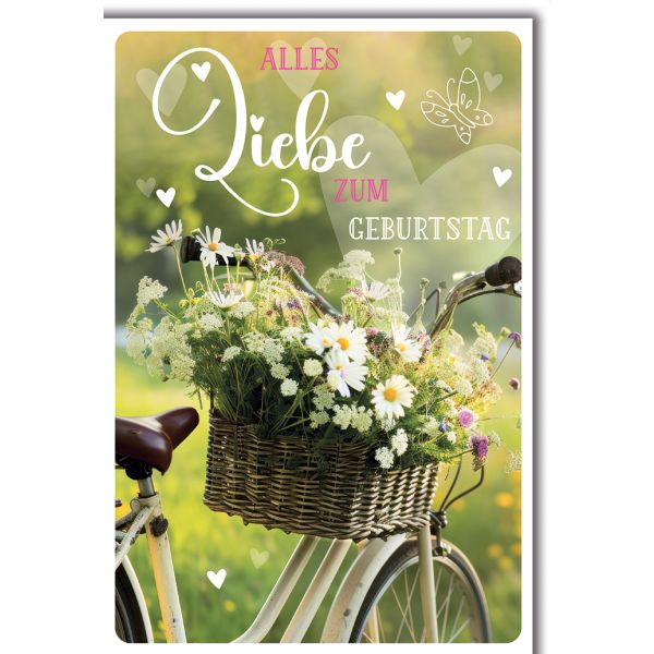 Geburtstag Glückwunschkarte mit Briefumschlag Blumenfahrrad