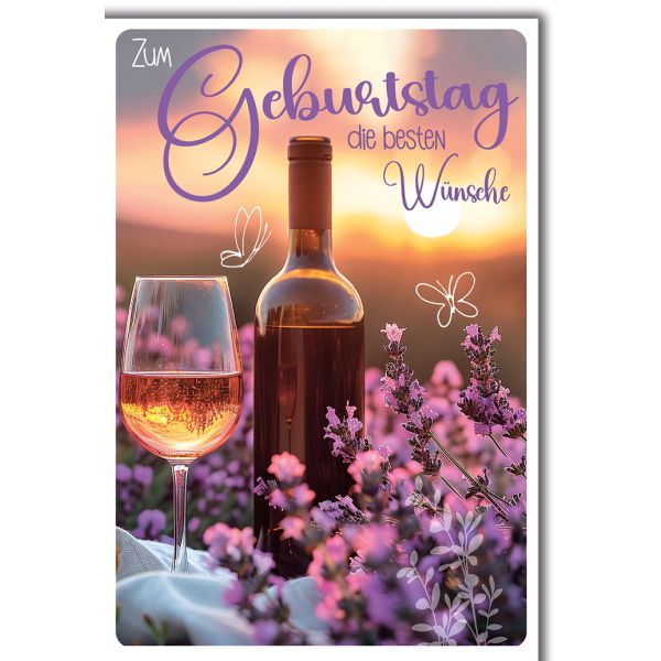 Geburtstag Glückwunschkarte mit Briefumschlag Wein & Lavendel
