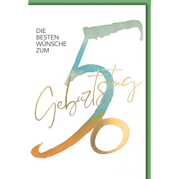 50. Geburtstag Glückwunschkarte mit Briefumschlag Handschrift