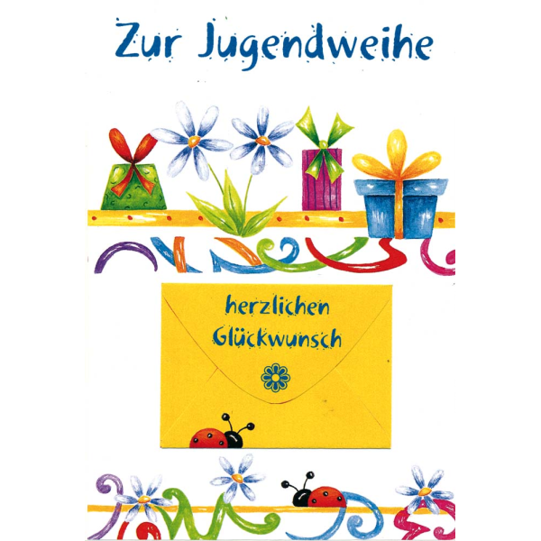 Jugendweihe Geldgeschenkkarte mit Umschlag  Blumen Ranken Herzlichen Glückwunsch