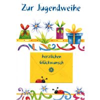 Jugendweihe Geldgeschenkkarte mit Umschlag  Blumen Ranken...