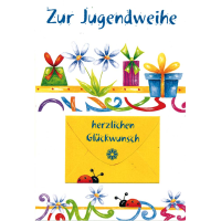Jugendweihe Geldgeschenkkarte mit Umschlag  Blumen Ranken...