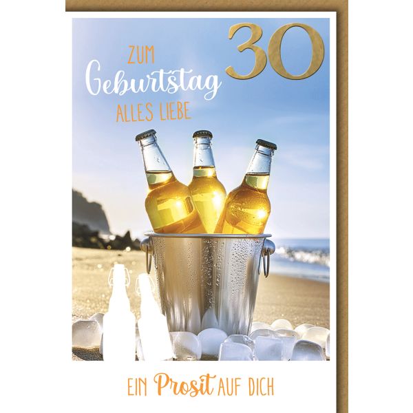 30. Geburtstag Glückwunschkarte mit Briefumschlag Bierflaschen gekühlt