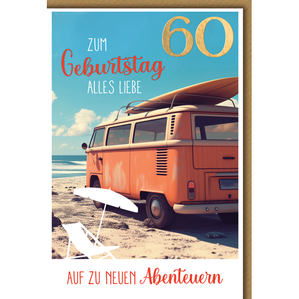 60. Geburtstag Glückwunschkarte mit Briefumschlag Alter Bus, Alter Camper