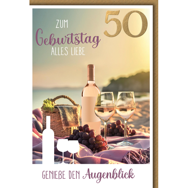50. Geburtstag Glückwunschkarte mit Briefumschlag Picknick am Strand