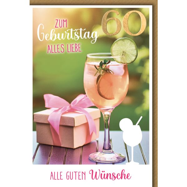 60. Geburtstag Glückwunschkarte mit Briefumschlag Cocktail mit Geschenk