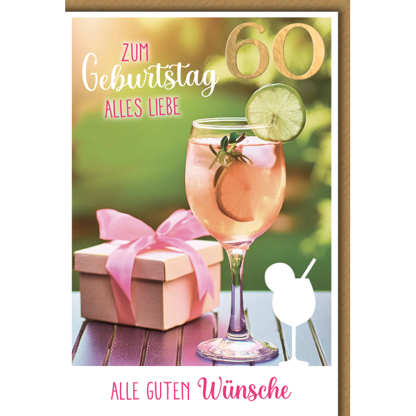 60. Geburtstag Glückwunschkarte mit Briefumschlag Cocktail mit Geschenk