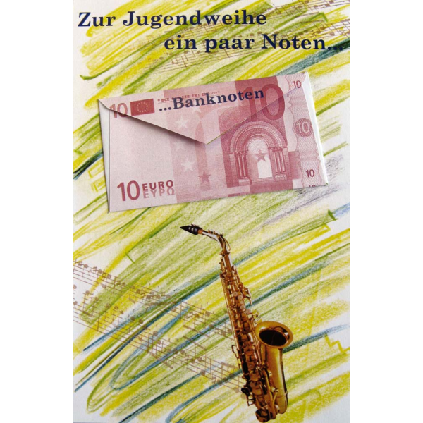 Jugendweihe Geldgeschenkkarte mit Umschlag  Saxophon Geldkuvert