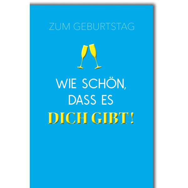 Geburtstag Glückwunschkarte mit Briefumschlag Blauer Hintergrund mit Sektgläsern