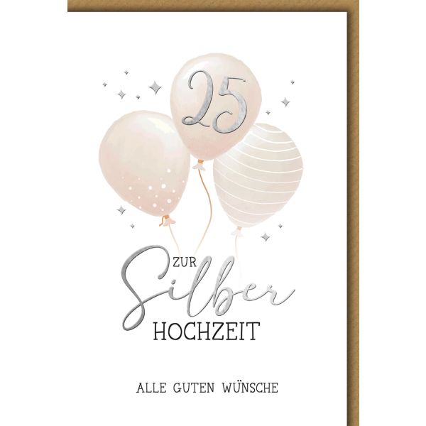 Silberhochzeit Glückwunschkarte mit Briefumschlag Luftballons