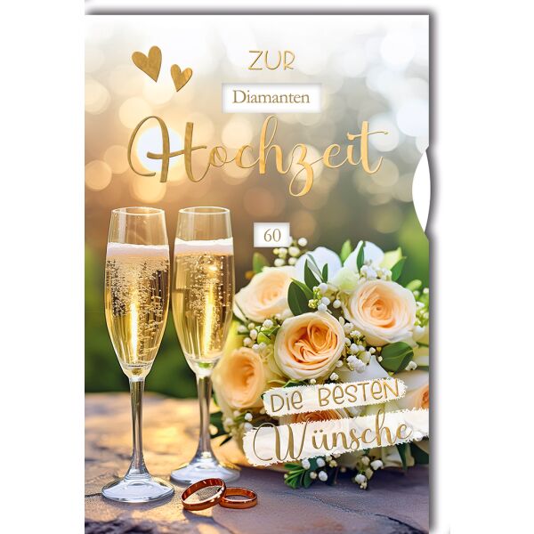Hochzeitstag Drehzahl Glückwunschkarte mit Briefumschlag Drehrad Sektgläser - Hölzerne Rubin Silber Gold Diamant Eiserne Hochzeit