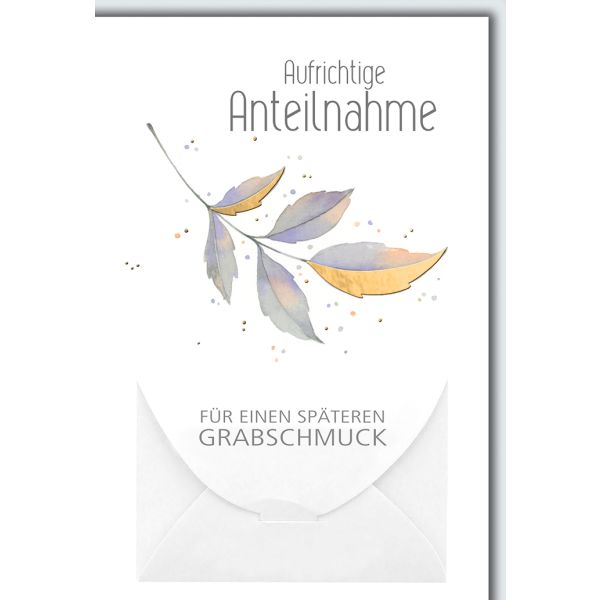Trauer Beileid Kondolenzkarte mit Umschlag Geldkarte Aufrichtige Anteilnahme, Zweig, aquarell