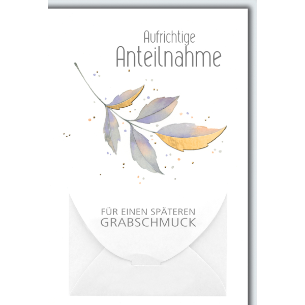 Trauer Beileid Kondolenzkarte mit Umschlag Geldkarte Aufrichtige Anteilnahme, Zweig, aquarell