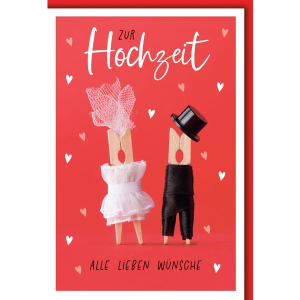 Hochzeitskarten Glückwunschkarte mit Briefumschlag Braut und Bräutigam Klammern