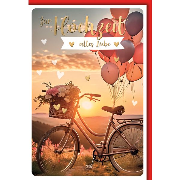 Hochzeitskarten Glückwunschkarte mit Briefumschlag Fahrrad im Sonnenuntergang