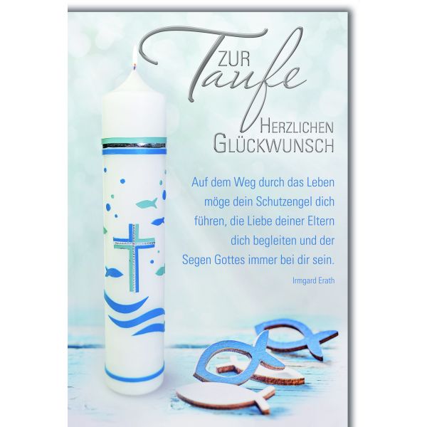 Taufe Glückwunschkarte mit Briefumschlag Taufkerze in blau